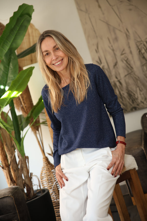 Polera Tejida Almendra Azul